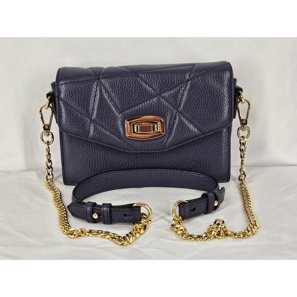 LE SAUNDA BLACK QUILTED VEGAN LEATHER CROSSBODY BAG W/ CONVERTABLE FLAPS 8" x 6" - Picture 9 of 14